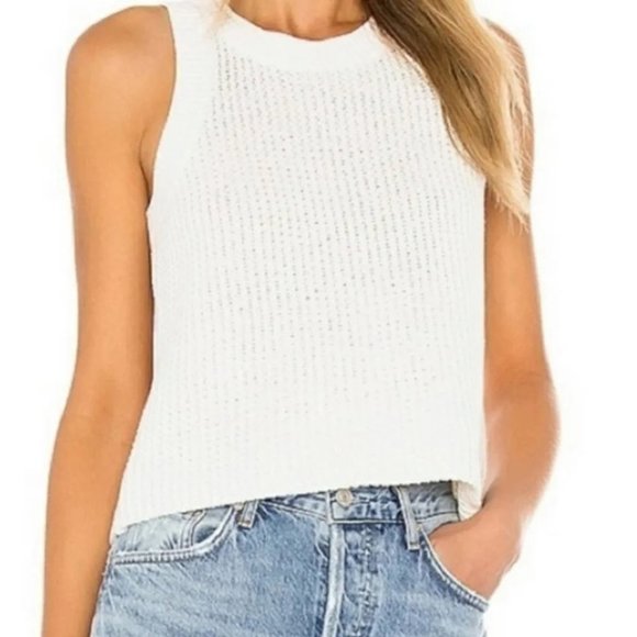 Anthropologie Quinn Textured Sleeveless Open Knit White Sweater - Picture 2 of 6